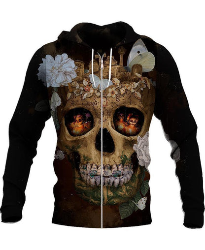 Skull Flower PL226-Apparel-PL8386-Zipped Hoodie-S-Vibe Cosy™