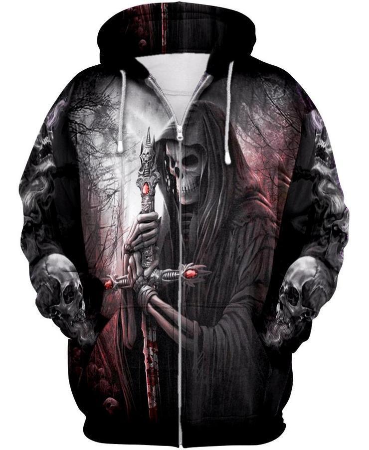 Cemetery Skull PL227-Apparel-PL8386-Zipped Hoodie-S-Vibe Cosy™