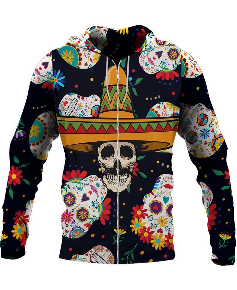 Skull FlowerPL228-Apparel-PL8386-Zipped Hoodie-S-Vibe Cosy™