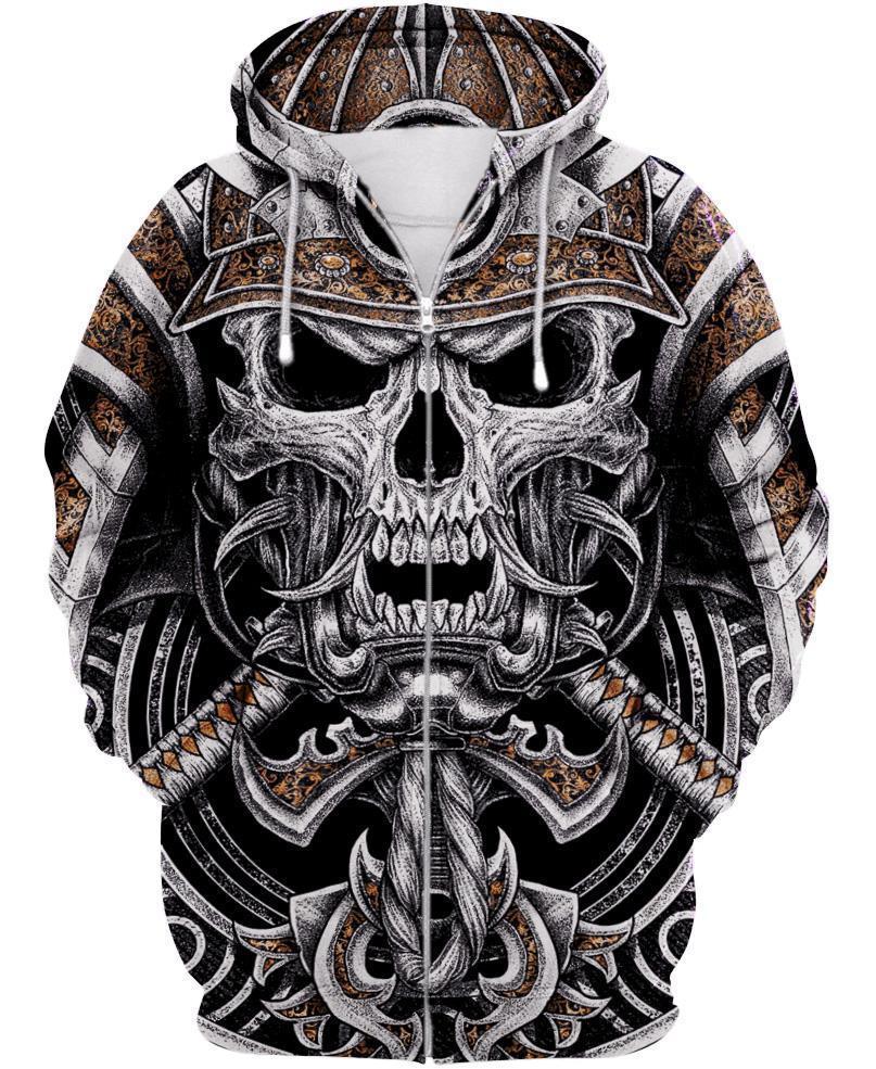 Samurai Skull PL230-Apparel-PL8386-Zipped Hoodie-S-Vibe Cosy™