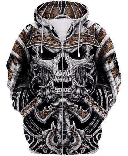 Samurai Skull PL230-Apparel-PL8386-Zipped Hoodie-S-Vibe Cosy™