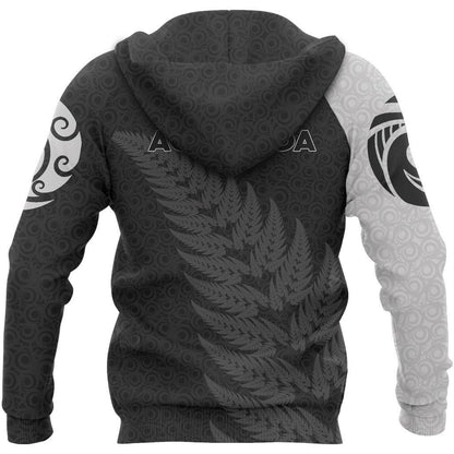 Aotearoa - New Zealand Hoodie Silver Fern Patterns Koru PL255-Apparel-PL8386-Zipped Hoodie-S-Vibe Cosy™