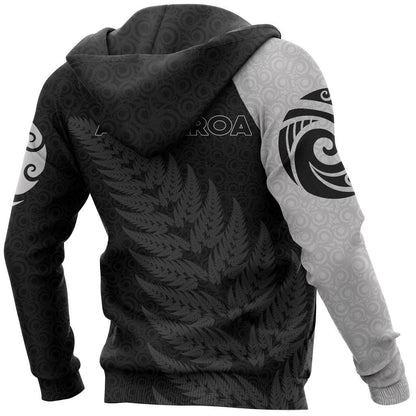 Aotearoa - New Zealand Hoodie Silver Fern Patterns Koru PL255-Apparel-PL8386-Hoodie-S-Vibe Cosy™