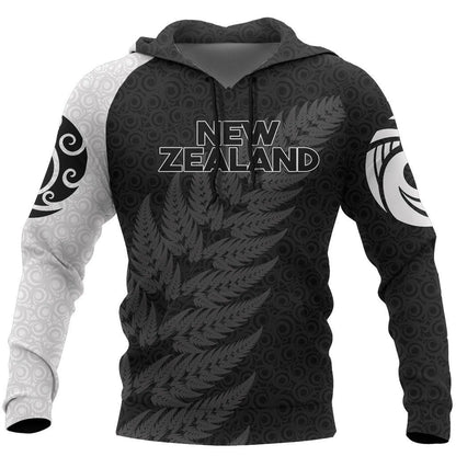 Aotearoa - New Zealand Hoodie Silver Fern Patterns Koru PL255-Apparel-PL8386-Hoodie-S-Vibe Cosy™