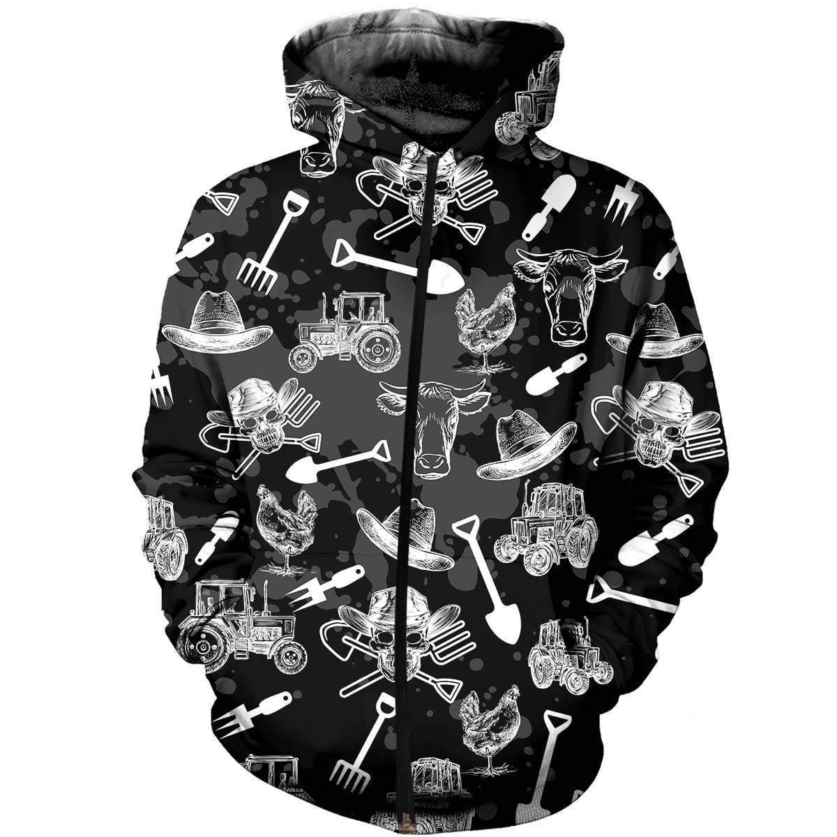 3D PRINTED FARM SKULL CLOTHES PL280-Apparel-PL8386-Zipped Hoodie-S-Vibe Cosy™