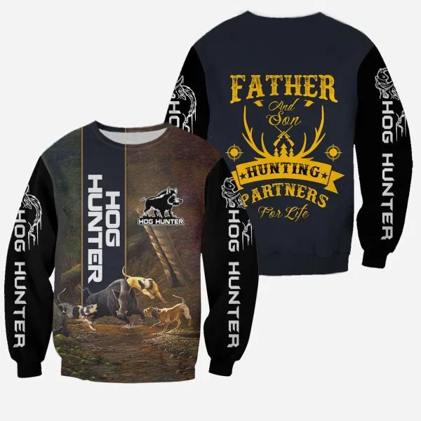 PL418 HOG HUNTER FATHER SON HUNTING PARNTERS 3D ALL OVER PRINTED SHIRTS-Apparel-PL8386-sweatshirt-S-Vibe Cosy™