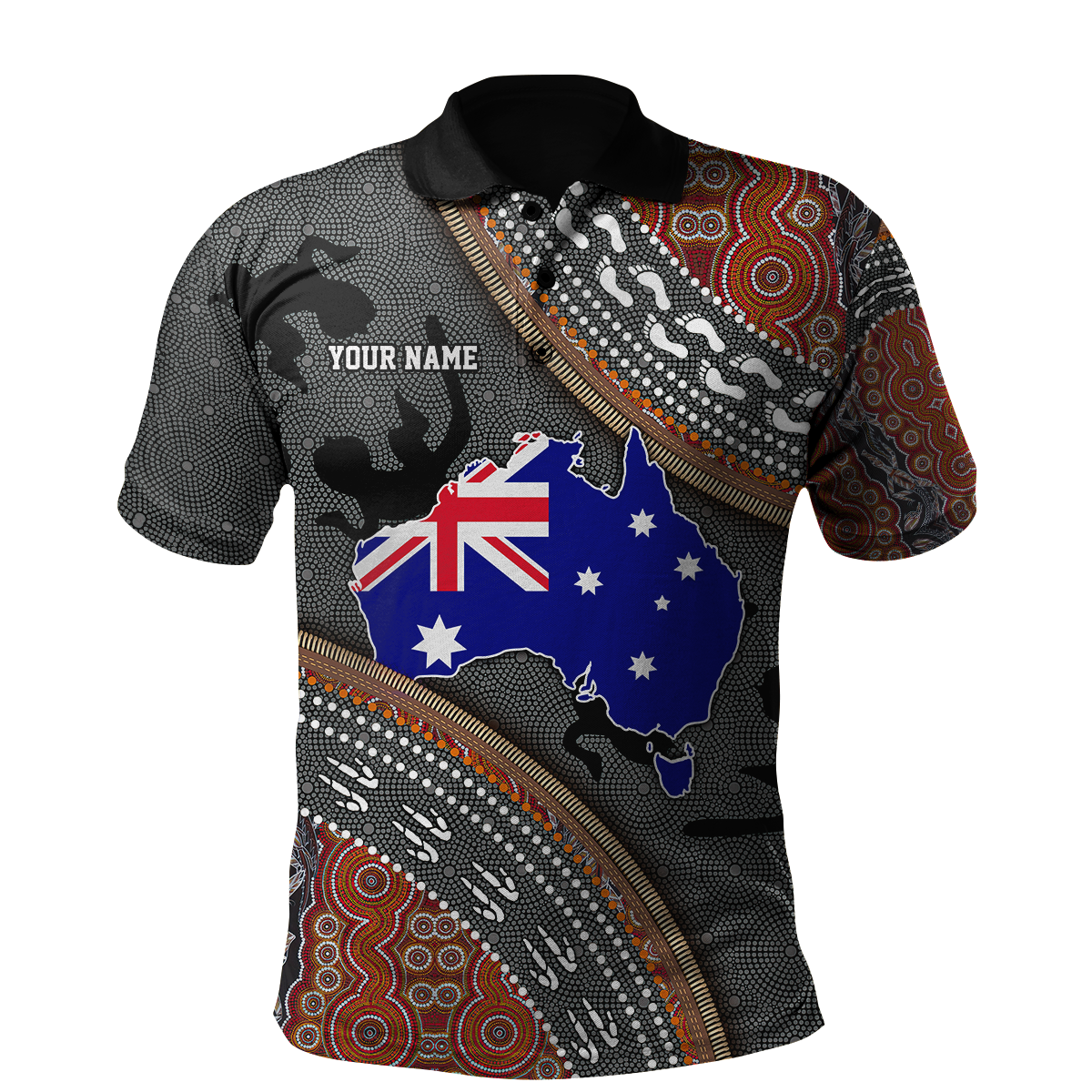 Custom name Australian Flag Aboriginal dots Zip pattern 3D printed shirts