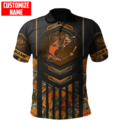 Custom name Fishing Orange Steel Camo 3D printed shirts