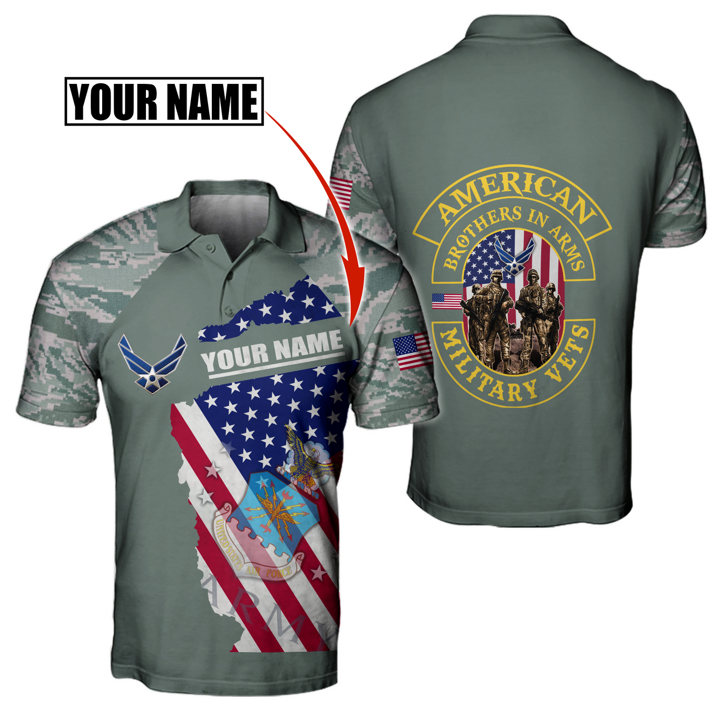 Custom name US Air Force Veteran Brothers in arms 3D print shirts