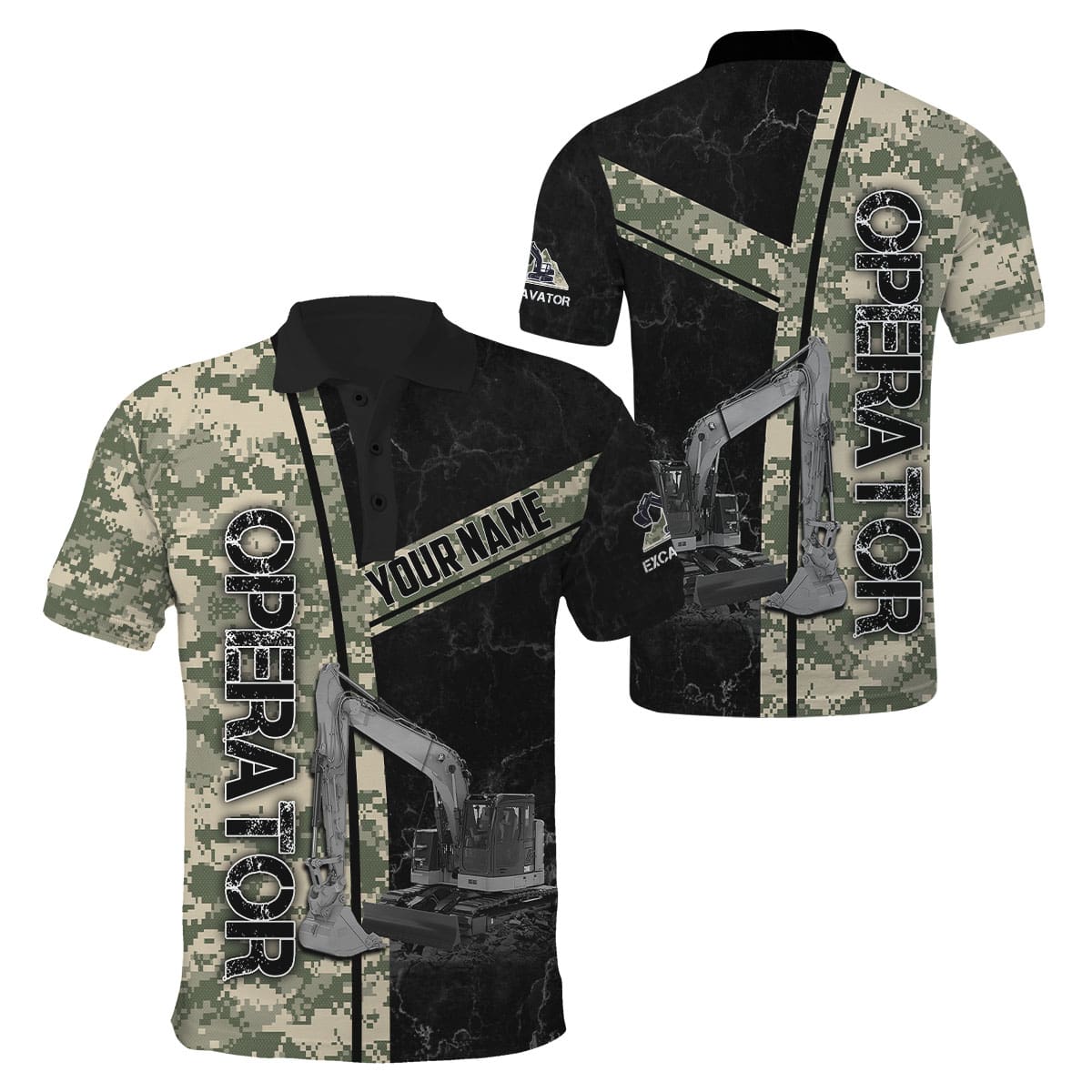 Premium Personalized 3D Printed Camo Excavator Operator Shirts MEI