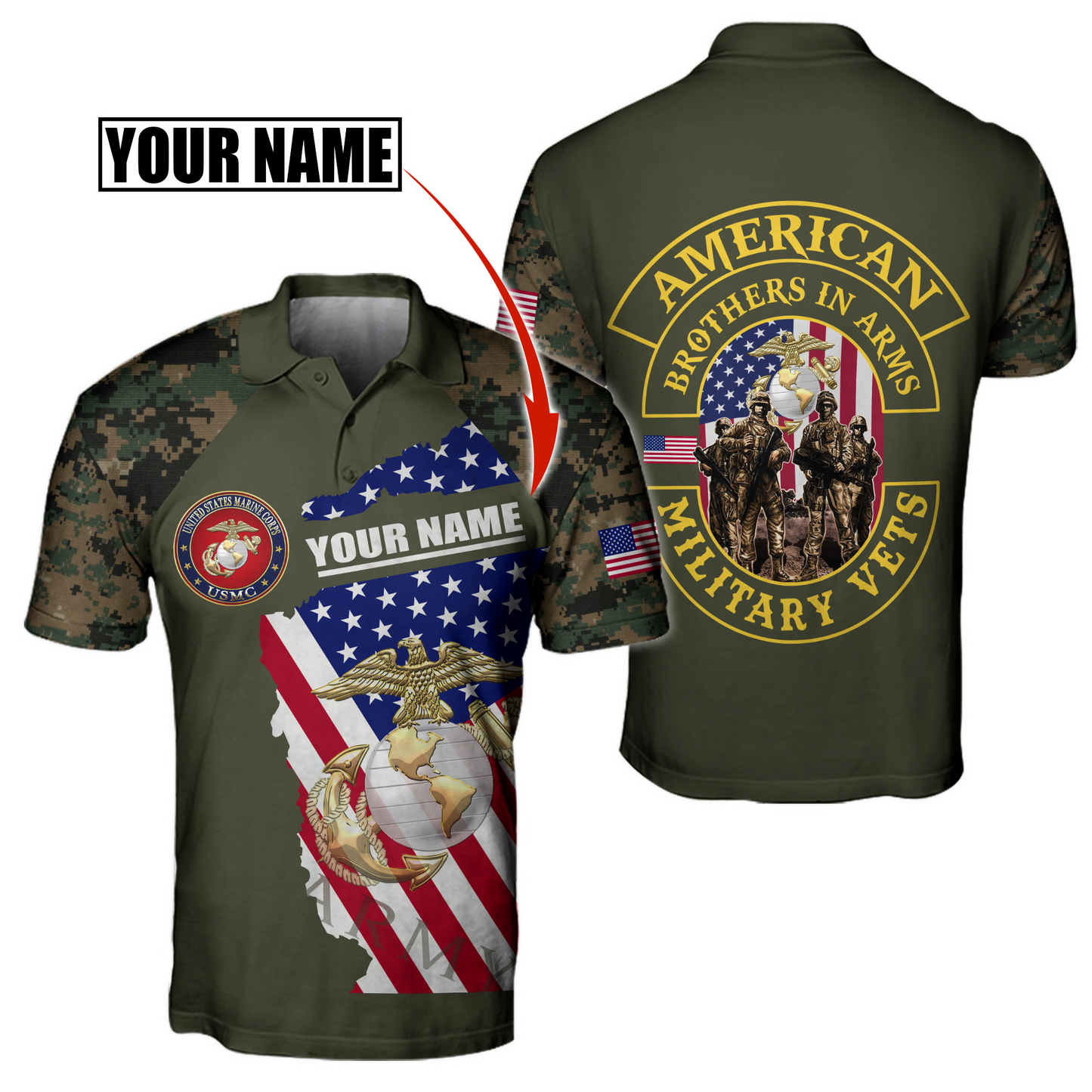 Custom name US Marine Corps Veteran Brothers in arms 3D print shirts