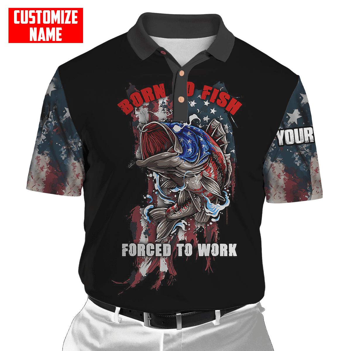 Custom name Born To Fish Forced To Work US Flag 3D printed shirts Fishing State