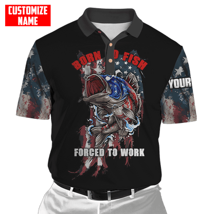 Custom name Born To Fish Forced To Work US Flag 3D printed shirts Fishing State