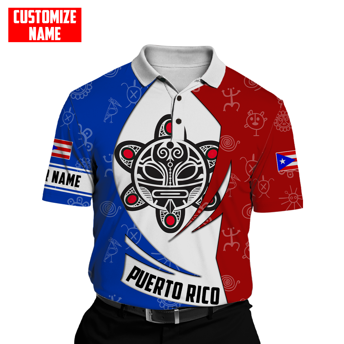 Customize Name Taino Tattoo Puerto Rico 3D All Over Printed Unisex Shirts