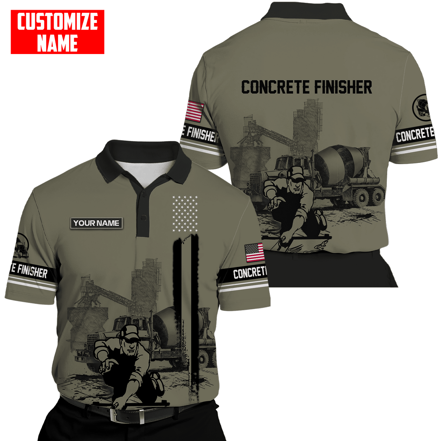 Customized Name US Concrete Finisher With Poured Concrete 3D All Over Printed Shirts
