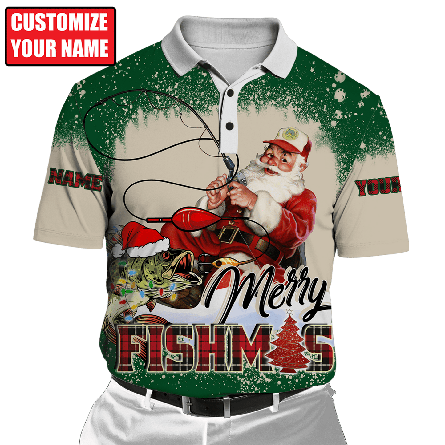 Customized Name Merry Fishmas 3D All Over Printed Unisex Shirts