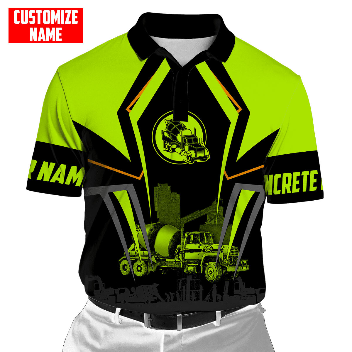 Concrete Mixer Green Customized name Concrete Finisher 3D Printed Shirts