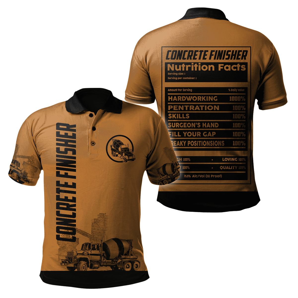 Concrete Finisher Nutrition Facts 3D printed shirts