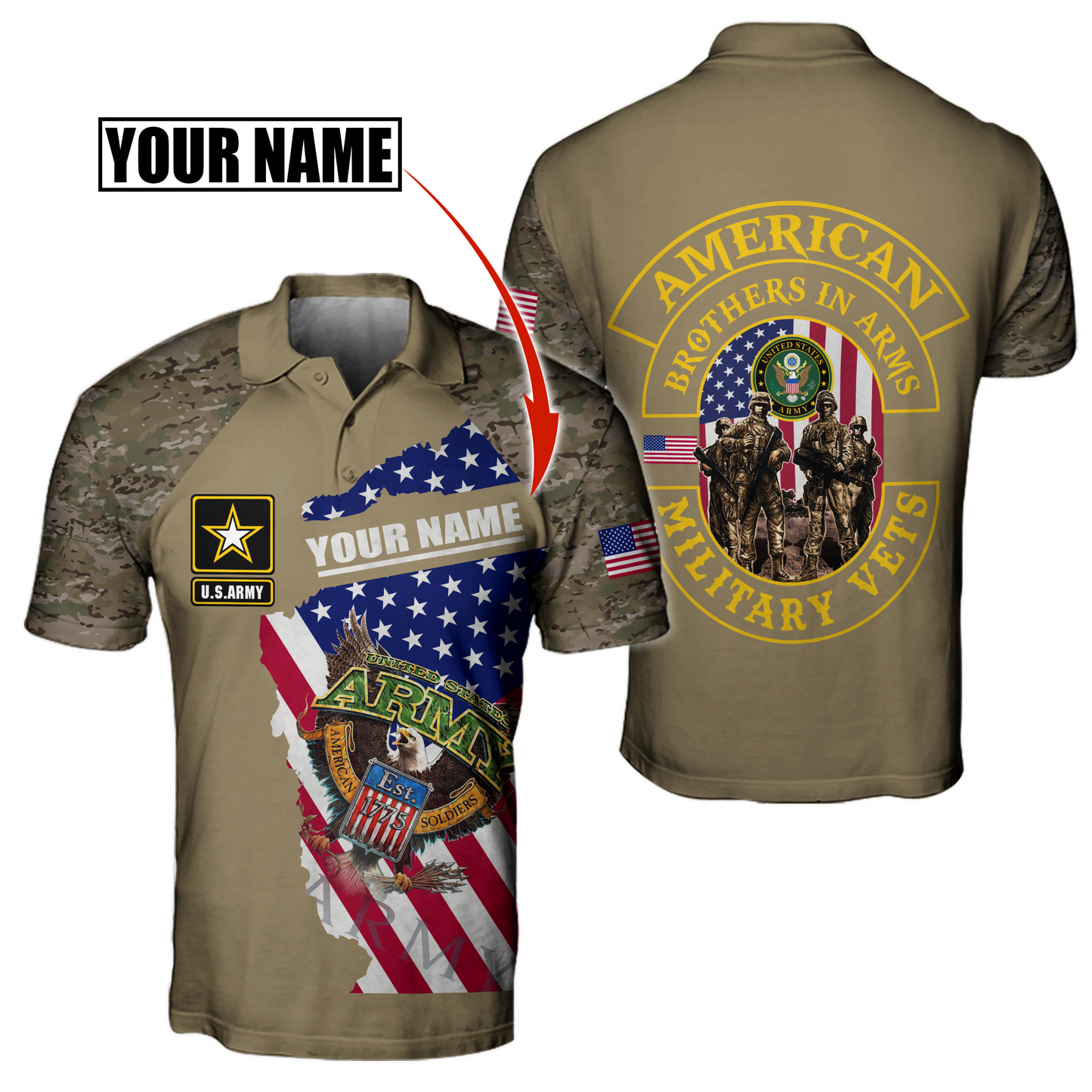 Custom name US Army Veteran Brothers in arms 3D print shirts