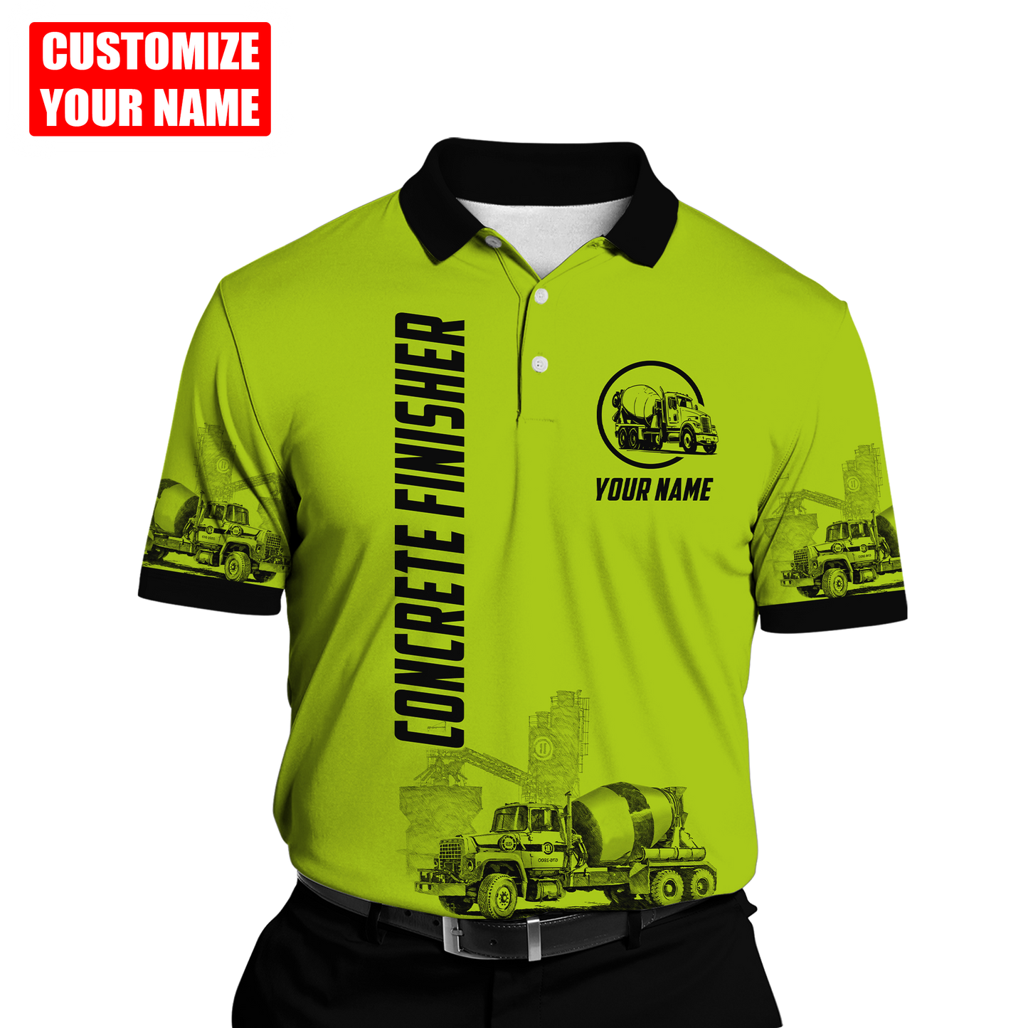 Concrete Finisher Green Safety Custom name 3D printed shirts