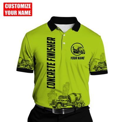 Concrete Finisher Green Safety Custom name 3D printed shirts