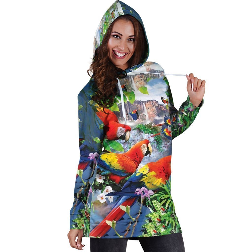 All Over Printed Parrots Hoodie Dress H2399B-Apparel-HbArts-Hoodie Dress-S-Vibe Cosy™