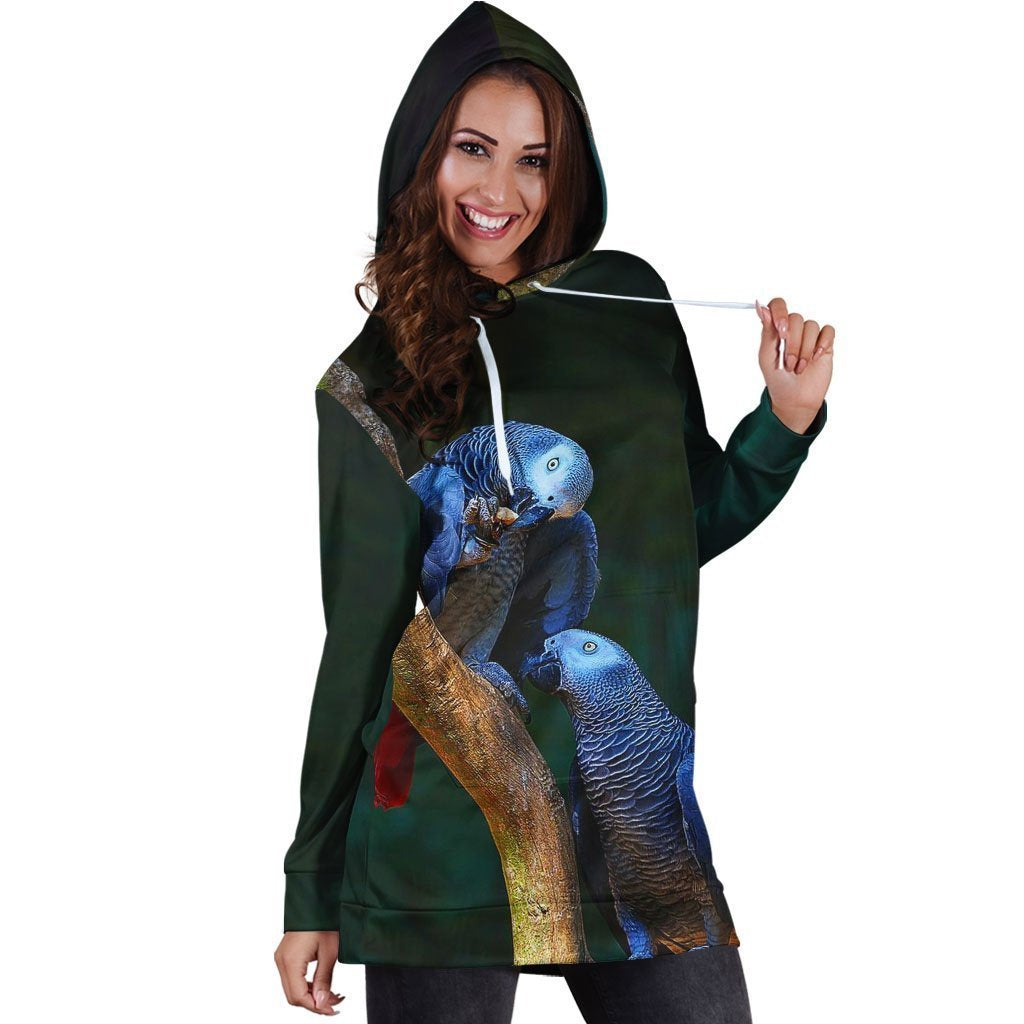 All Over Printed Parrots Hoodie Dress H232B-Apparel-HbArts-Hoodie Dress-S-Vibe Cosy™
