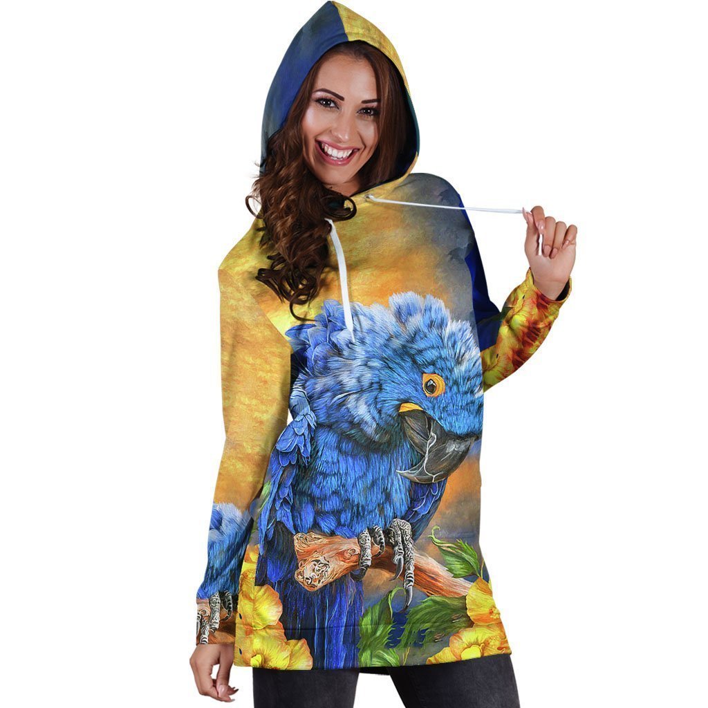All Over Printed Parrots Hoodie Dress H2219B-Apparel-HbArts-Hoodie Dress-S-Vibe Cosy™