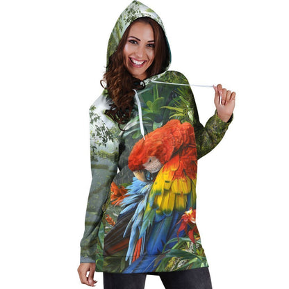 All Over Printed Parrots Hoodie Dress H2419B-Apparel-HbArts-Hoodie Dress-S-Vibe Cosy™