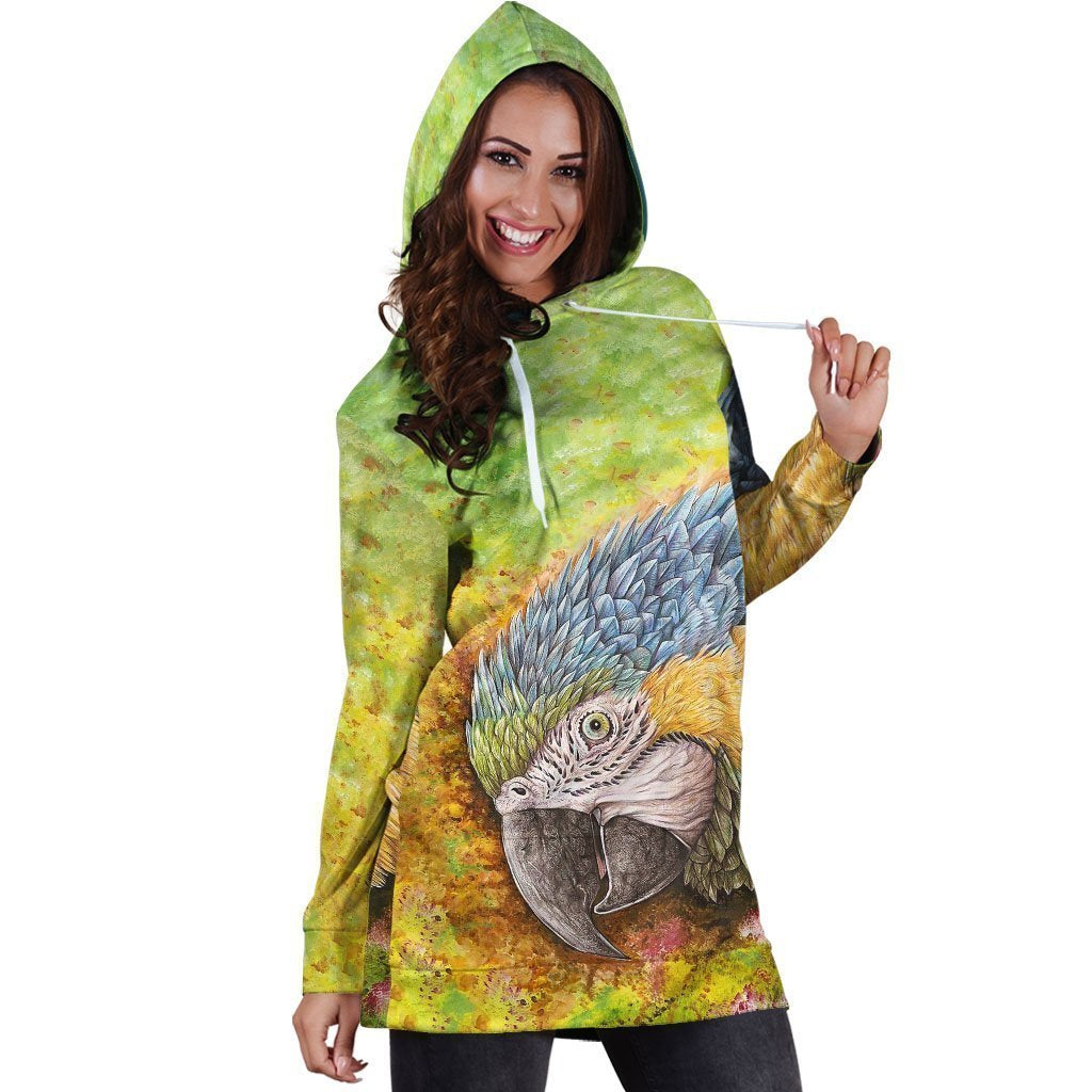 All Over Printed Parrots Hoodie Dress H2209B-Apparel-HbArts-Hoodie Dress-S-Vibe Cosy™