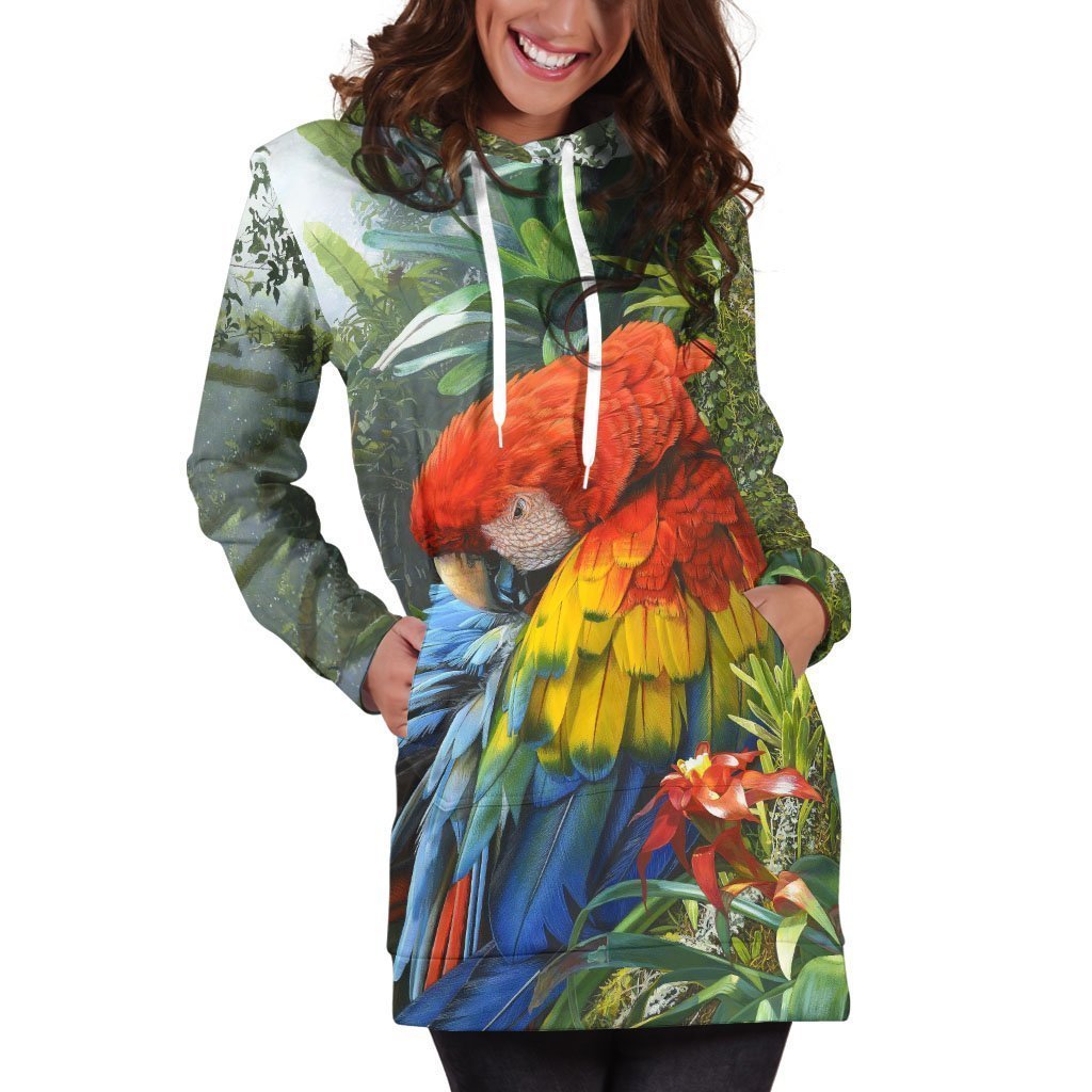 All Over Printed Parrots Hoodie Dress H2419B-Apparel-HbArts-Hoodie Dress-S-Vibe Cosy™