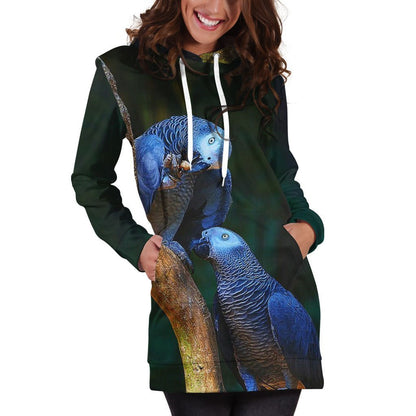 All Over Printed Parrots Hoodie Dress H232B-Apparel-HbArts-Hoodie Dress-S-Vibe Cosy™