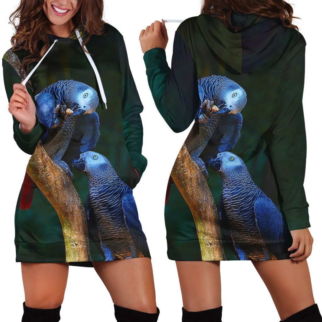 All Over Printed Parrots Hoodie Dress H232B-Apparel-HbArts-Hoodie Dress-S-Vibe Cosy™