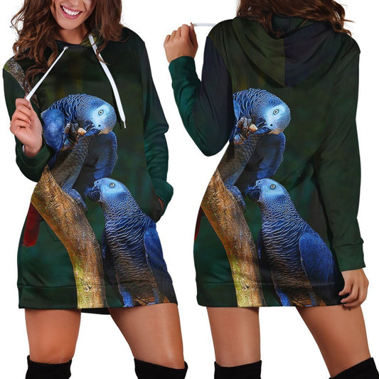All Over Printed Parrots Hoodie Dress H232B-Apparel-HbArts-Hoodie Dress-S-Vibe Cosy™