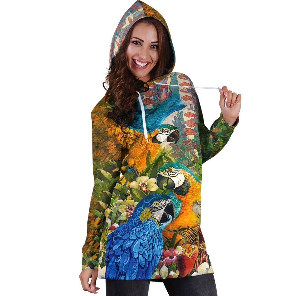All Over Printed Parrots Hoodie Dress H1200B-Apparel-HbArts-Hoodie Dress-S-Vibe Cosy™