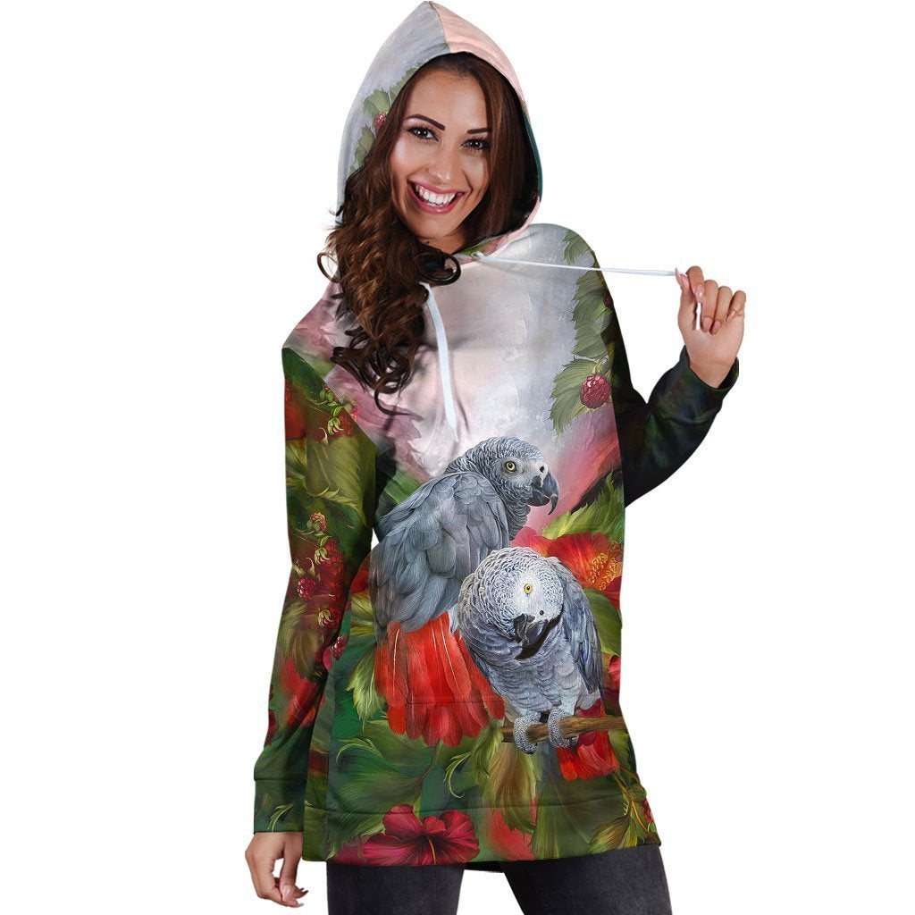 All Over Printed Parrots Hoodie Dress H2139B-Apparel-HbArts-Hoodie Dress-S-Vibe Cosy™