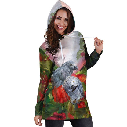 All Over Printed Parrots Hoodie Dress H2139B-Apparel-HbArts-Hoodie Dress-S-Vibe Cosy™