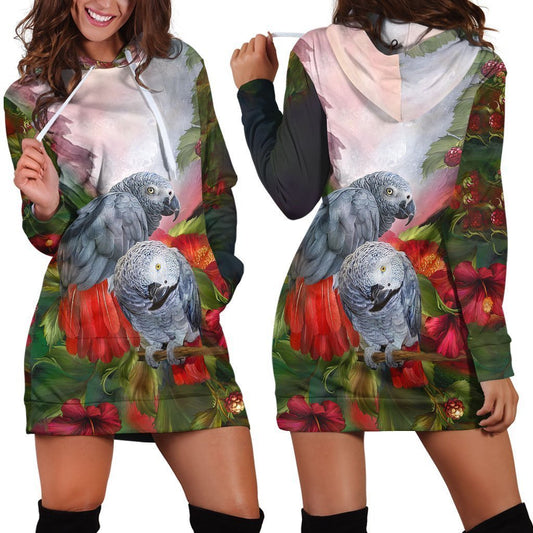 All Over Printed Parrots Hoodie Dress H2139B-Apparel-HbArts-Hoodie Dress-S-Vibe Cosy™