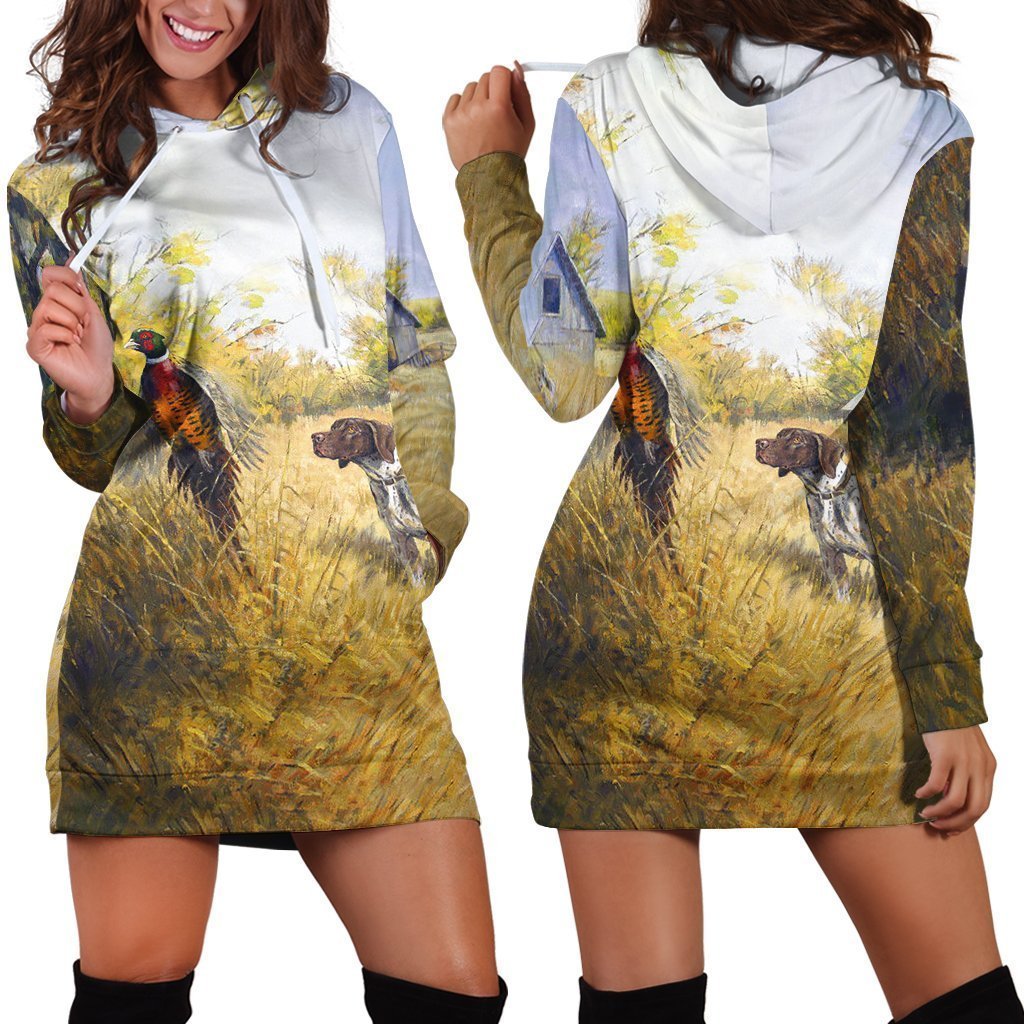 All Over Printed Pheasant Hunting Hoodie Dress-Apparel-HbArts-Hoodie Dress-S-Vibe Cosy™