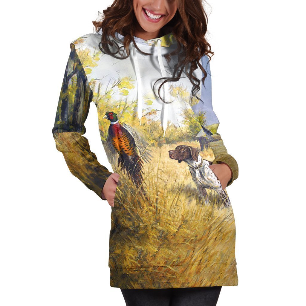 All Over Printed Pheasant Hunting Hoodie Dress-Apparel-HbArts-Hoodie Dress-S-Vibe Cosy™