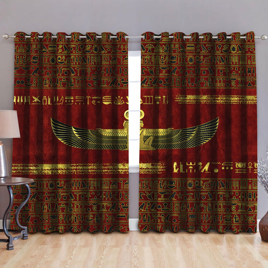 Ancient Egyptian Ma'at Pattern Blackout Thermal Grommet Window Curtains Pi22062007-Curtains-MP-52'' x 63''-Vibe Cosy™