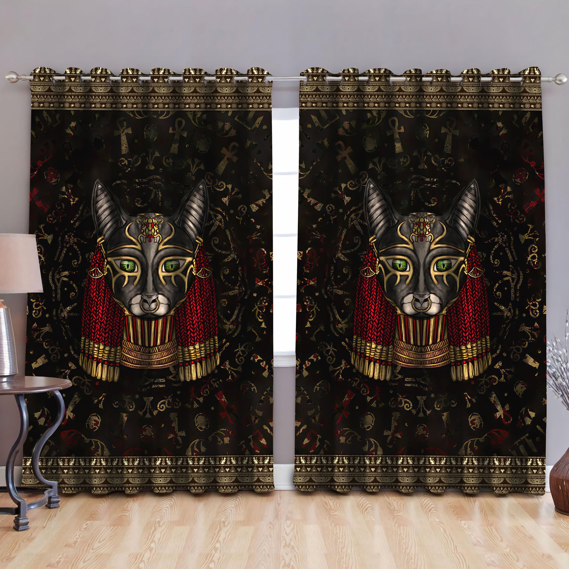 Ancient Egyptian Anubis Blackout Thermal Grommet Window Curtains Pi25062006-Curtains-MP-52'' x 63''-Vibe Cosy™
