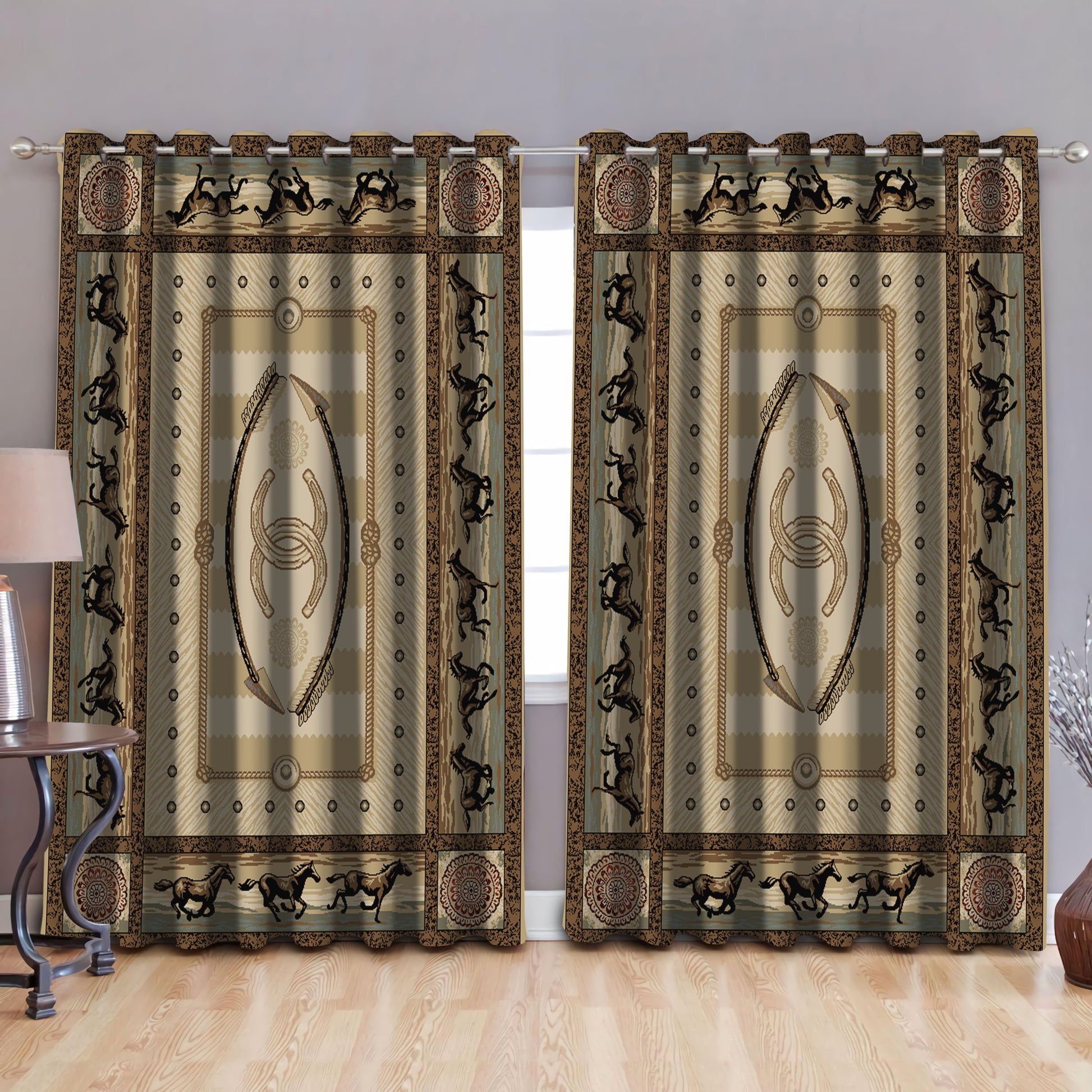 Native American Horses Pattern Blackout Thermal Grommet Window Curtains Pi30052011-Curtains-MP-52'' x 63''-Vibe Cosy™