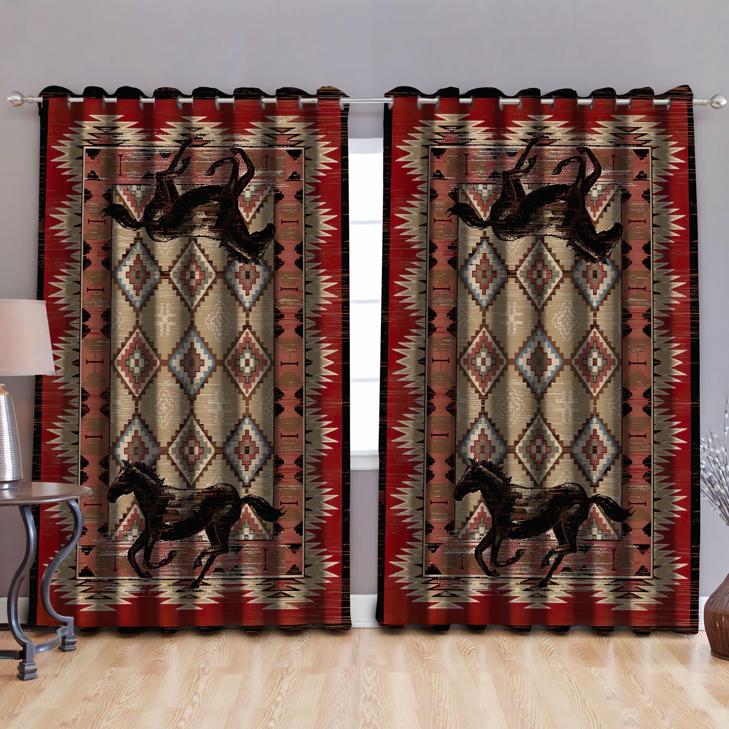 Native American Horses Pattern Blackout Thermal Grommet Window Curtains Pi30052017-Curtains-MP-52'' x 63''-Vibe Cosy™