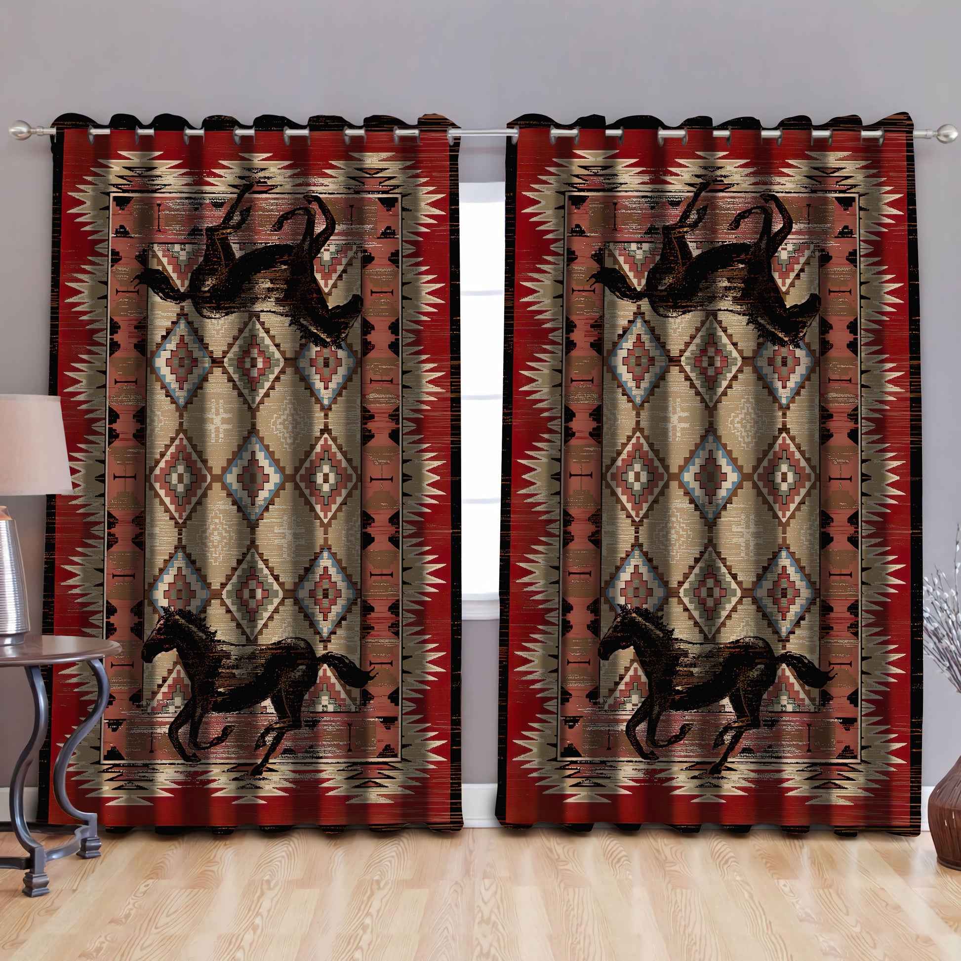 Native American Horses Pattern Blackout Thermal Grommet Window Curtains Pi30052017-Curtains-MP-52'' x 63''-Vibe Cosy™