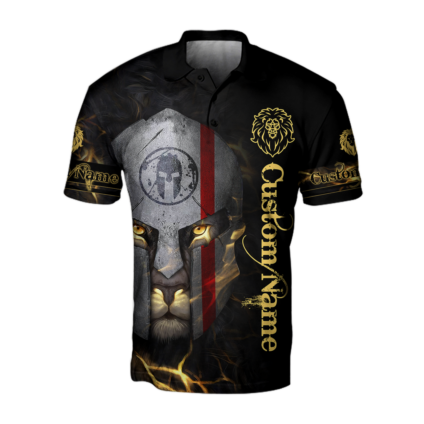 Custom Name The Lion Warrior 3D All Over Printed Polo for Men and Women