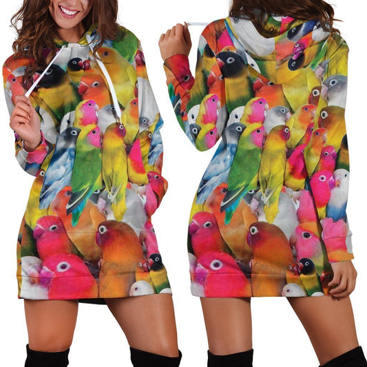 All Over Printed Parrots Hoodie Dress H158B-Apparel-HbArts-Hoodie Dress-S-Vibe Cosy™