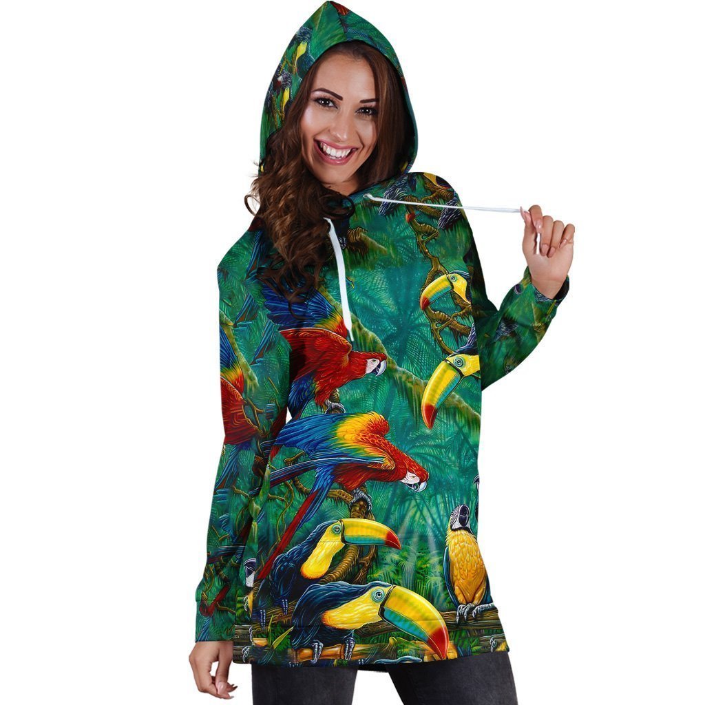 All Over Printed Parrots Hoodie Dress H211B-Apparel-HbArts-Hoodie Dress-S-Vibe Cosy™