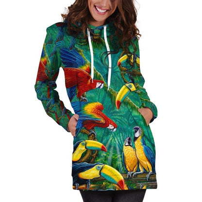 All Over Printed Parrots Hoodie Dress H211B-Apparel-HbArts-Hoodie Dress-S-Vibe Cosy™
