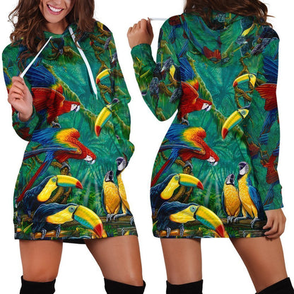 All Over Printed Parrots Hoodie Dress H211B-Apparel-HbArts-Hoodie Dress-S-Vibe Cosy™